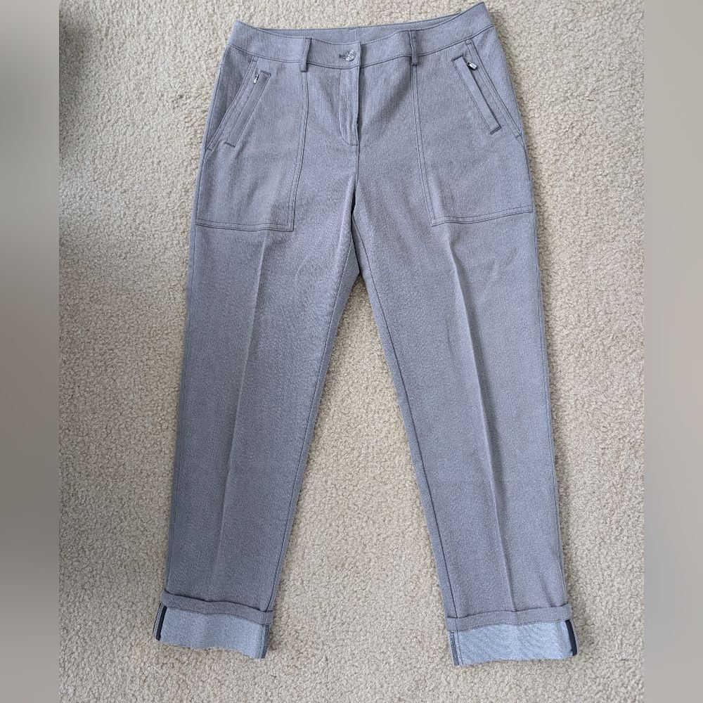St. John Like New Condition Gray Cuff Hem Stretch Denim Straight Leg Pant